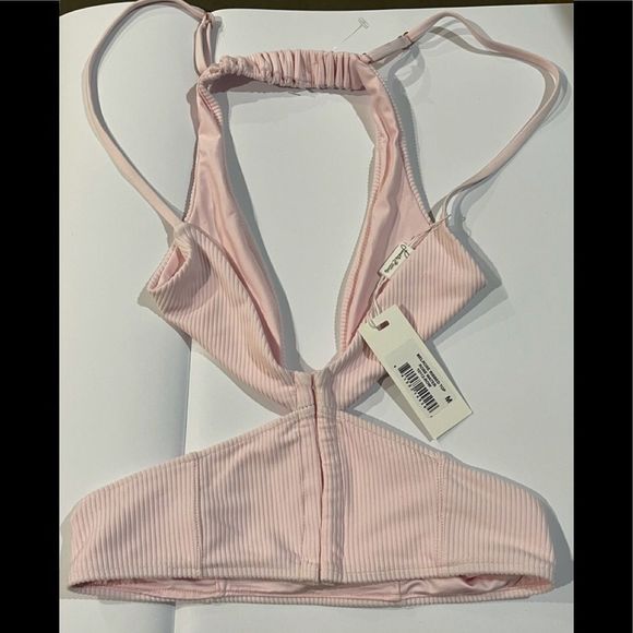 NWT Frankie’s Bikinis Melrose Ribbed Top Rose Water Light Pink Medium TOP ONLY - Picture 5 of 10